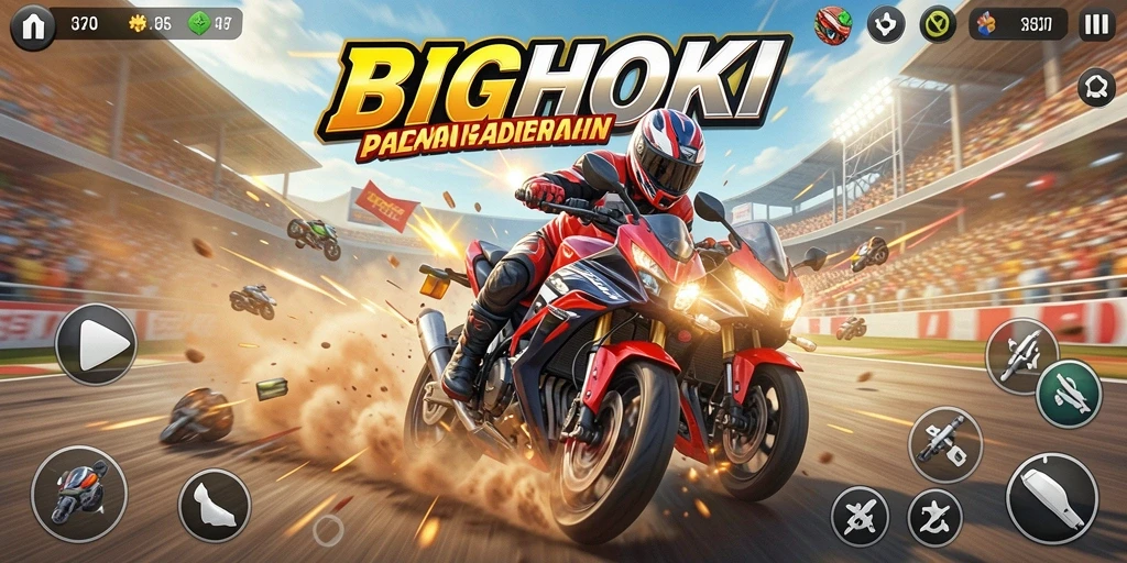 Tampilan balapan motor yang mendebarkan dan penuh aksi.