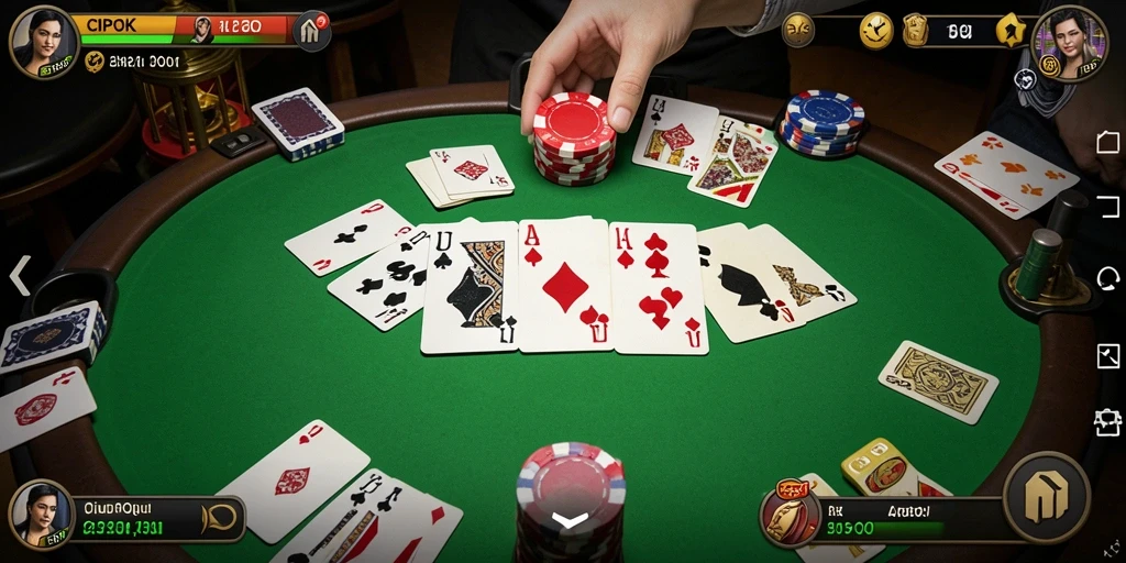 Screenshot utama game QiuQiu CIPOK menampilkan momen seru dalam permainan kartu.