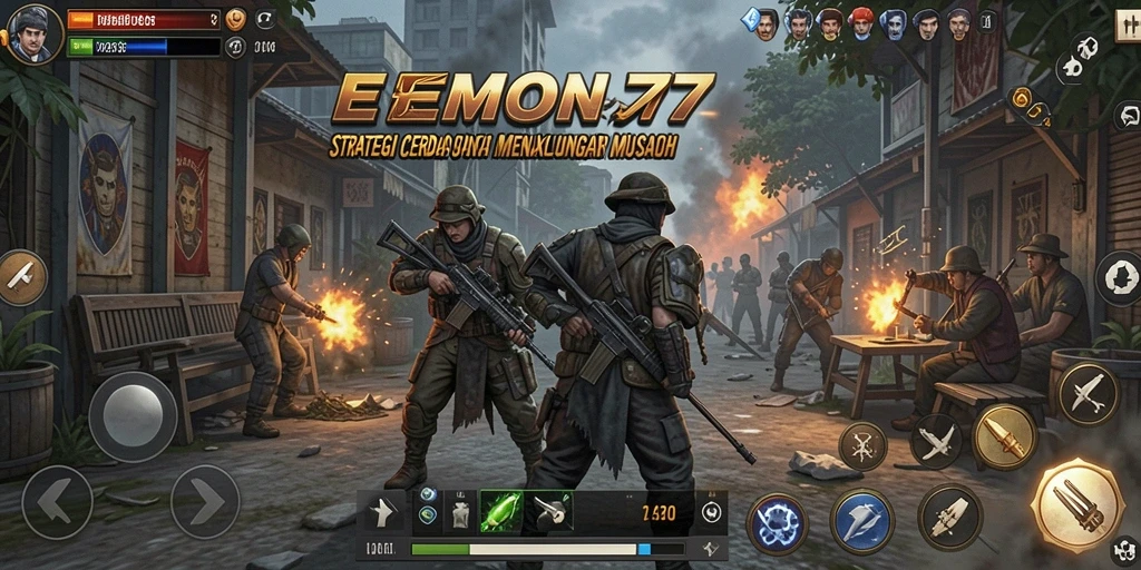 Screenshot gameplay <strong>EMON77</strong> yang menunjukkan pertarungan strategi yang intens.