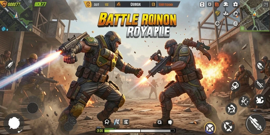 Screenshot GOGO77 menampilkan intensnya pertempuran dalam game Battle Royale.